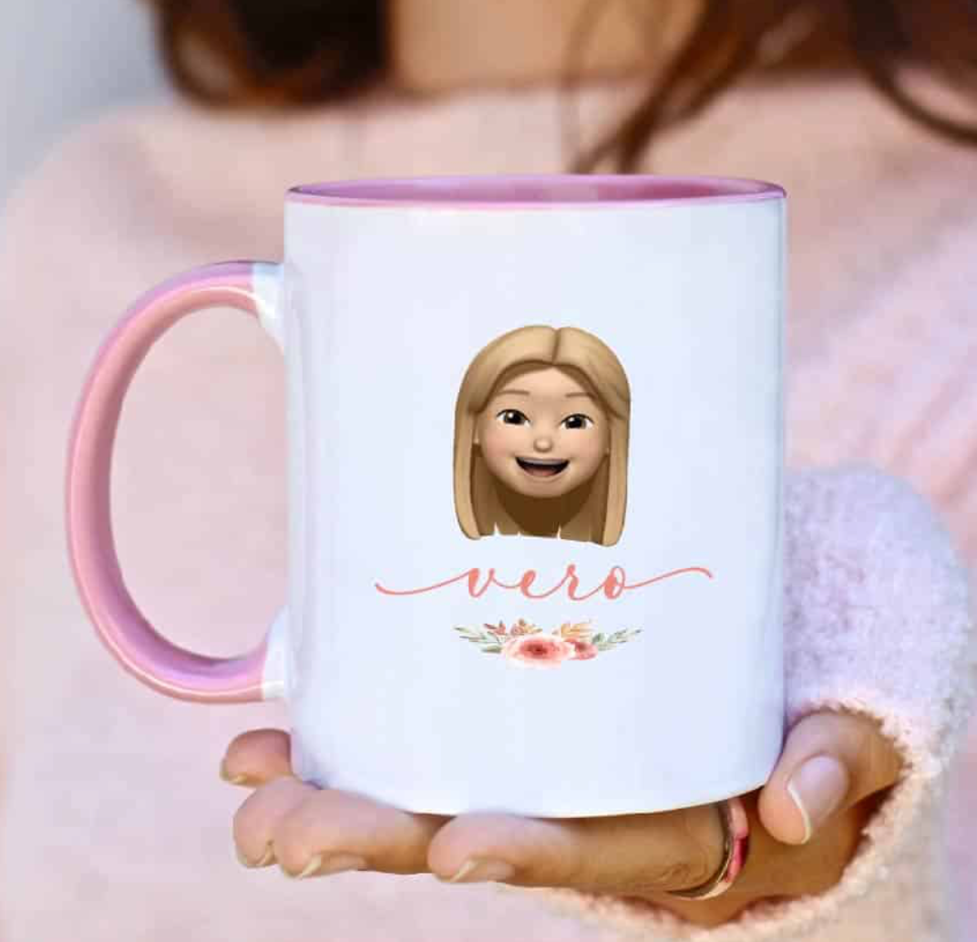 Taza Emoji con asa rosa