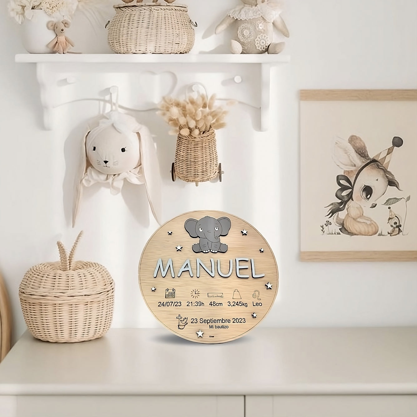 Placa Datos del bebé Elefante