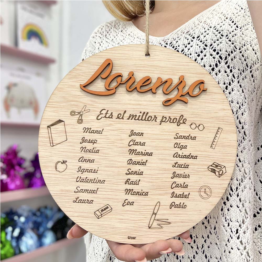 Placa de madera redonda Profe