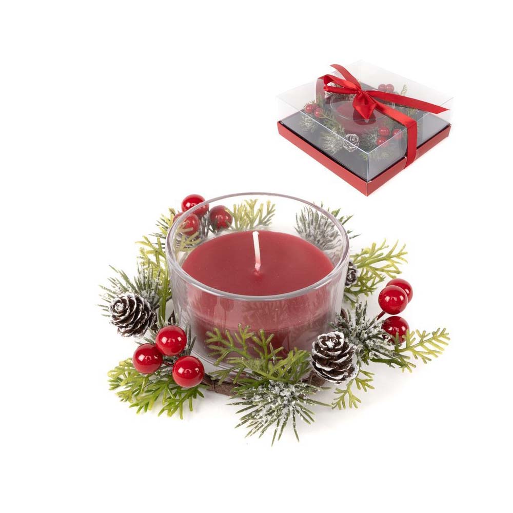 Vela en caja decorado rojo