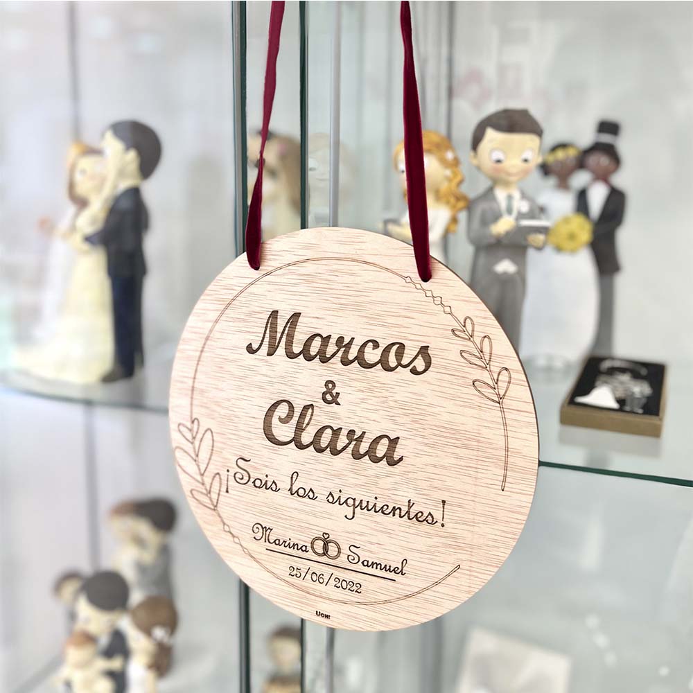 Placa madera Sois los siguientes Corazón