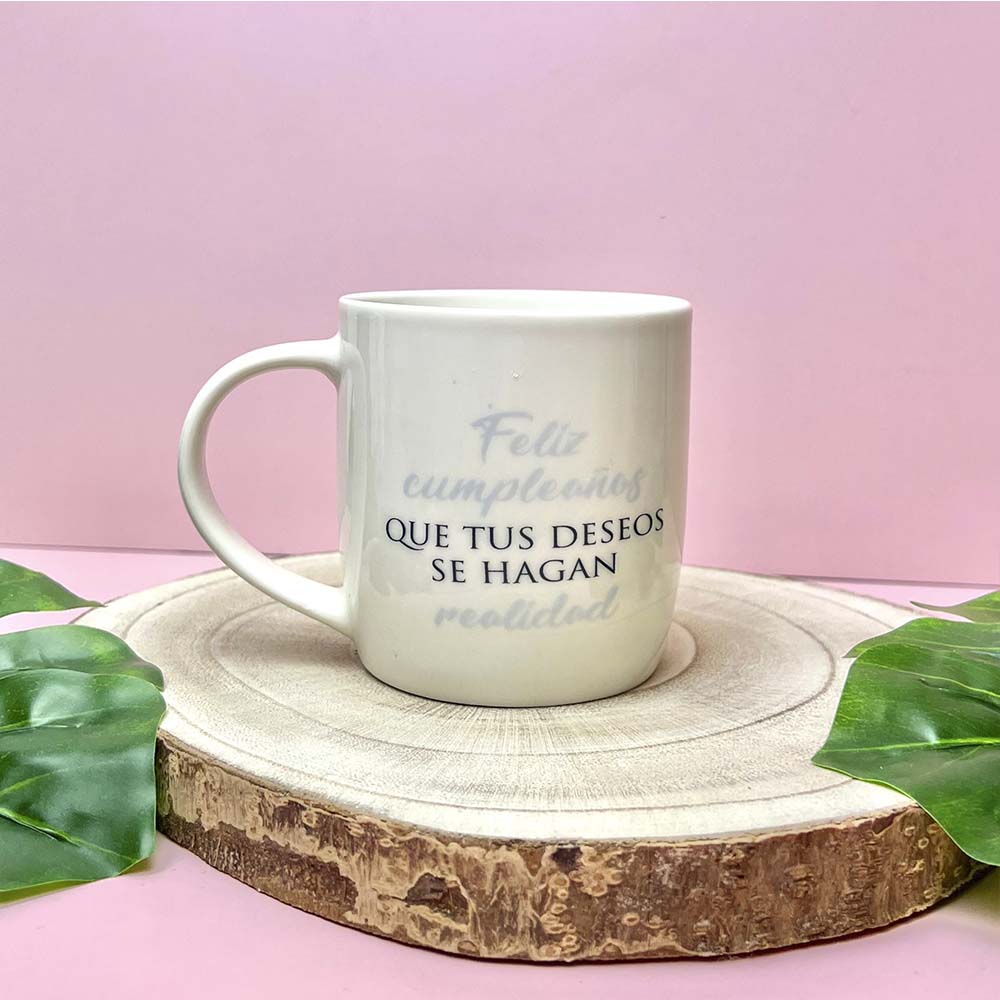 Taza Feliz cumpleaños que tus deseos se hagan realidad (blanco/azul)