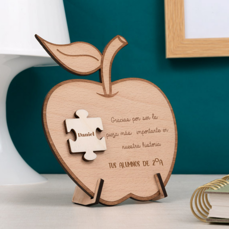 Manzana de madera personalizada para Profe