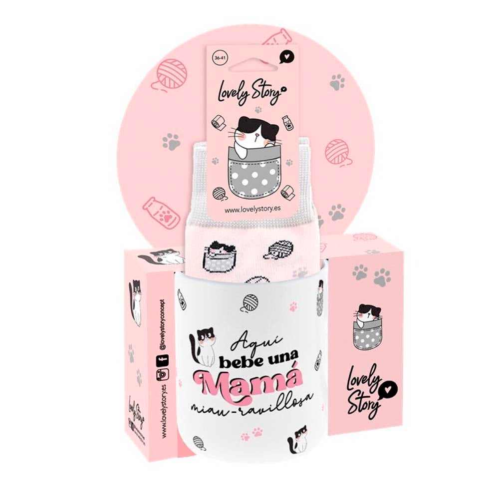 Taza + Calcetines Mamá Gato