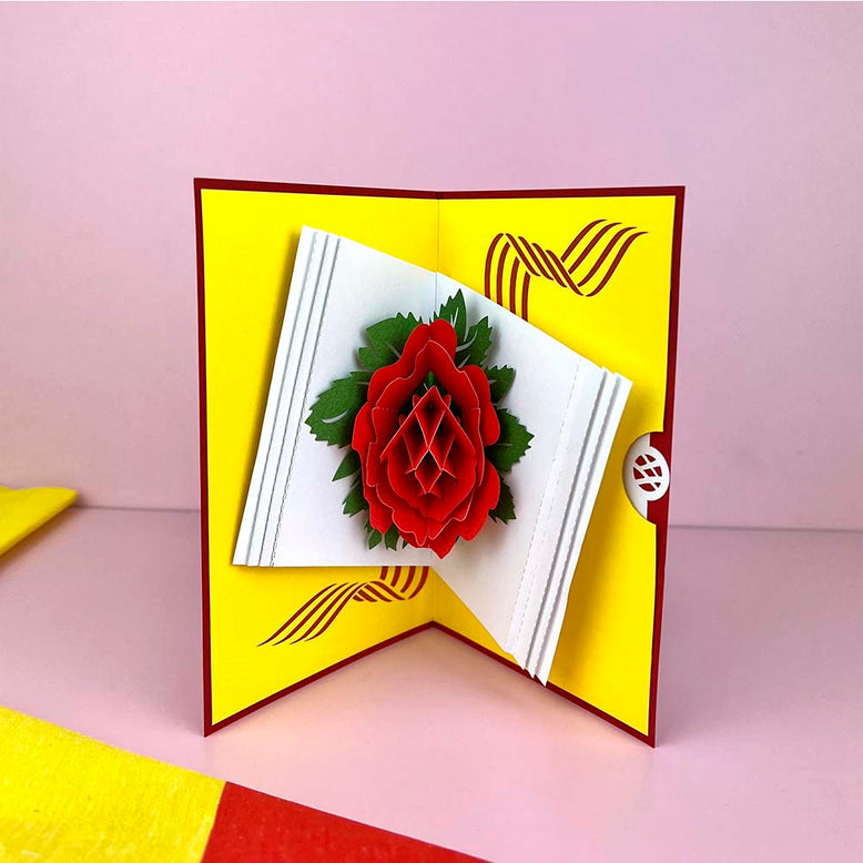 Postal 3D Rosa y libro