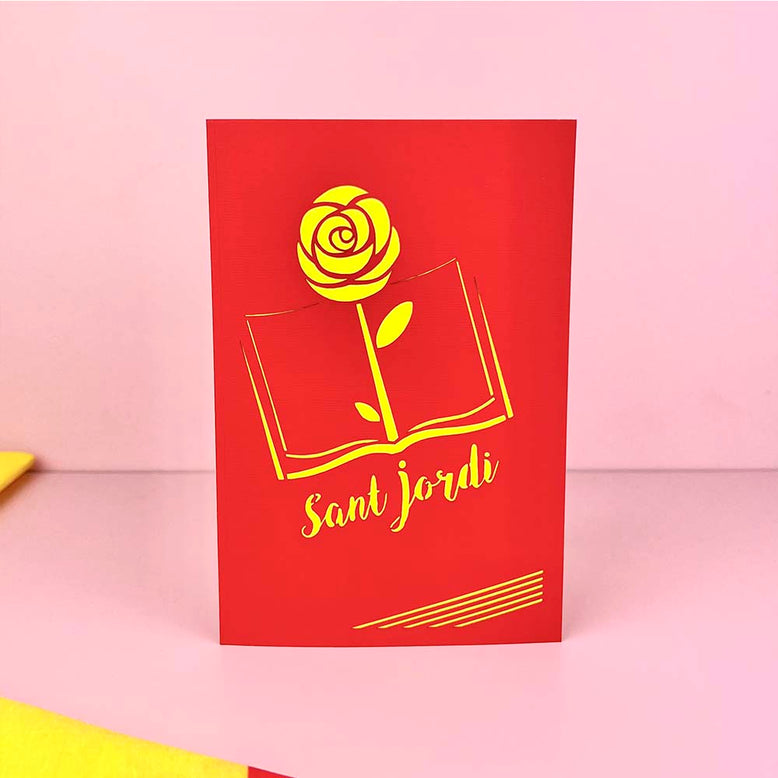 Postal 3D Rosa y libro