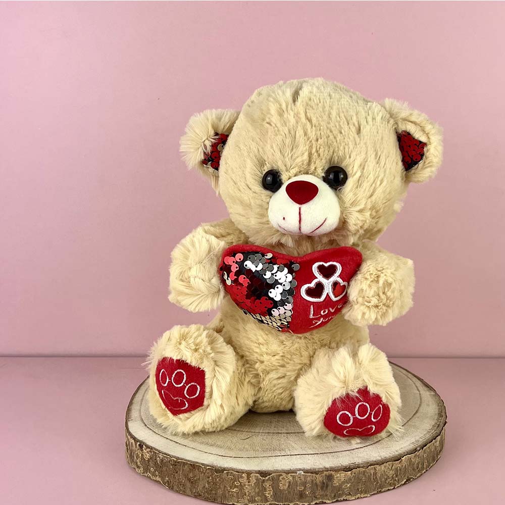 Peluche Osito corazón y orejas lentejuelas