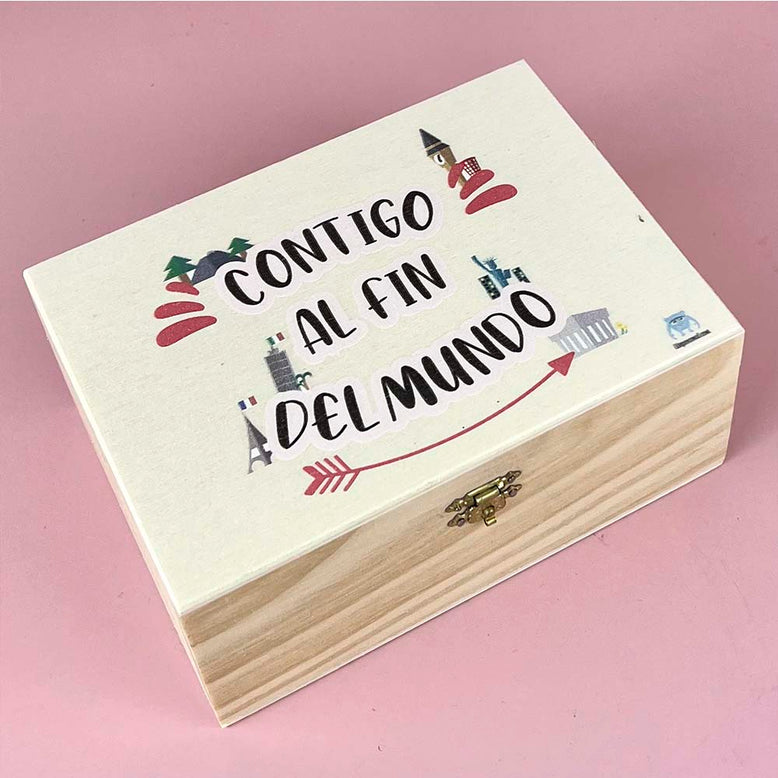 Caja madera Contigo al fin del mundo