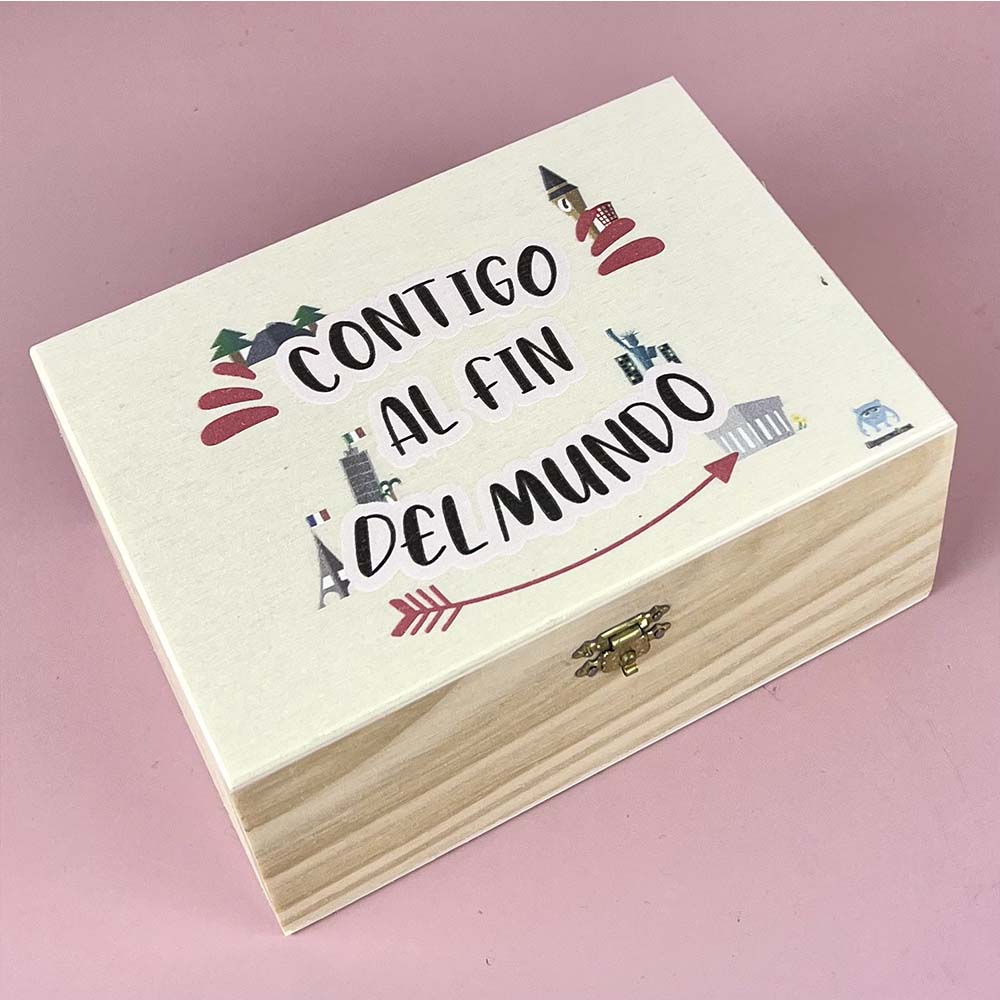 Caja madera Contigo al fin del mundo