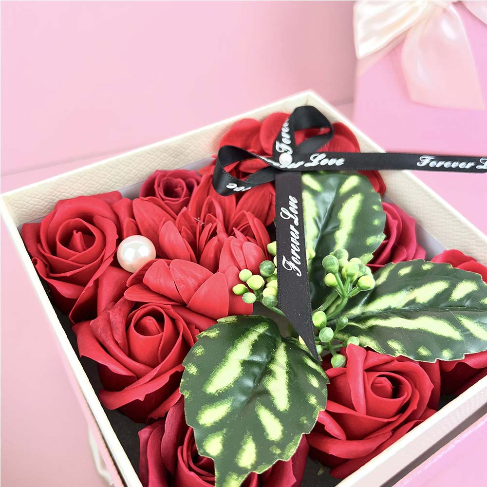 Bouquet flores de jabon caja regalo rojo